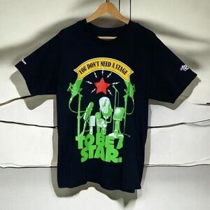 Black Graphic Short Sleeve Tee with Neon Green & Red Print